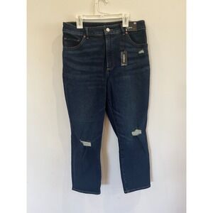 Express Curvy Slim Super High Rise Distressed Dark Wash‎ Jeans 10S - 096